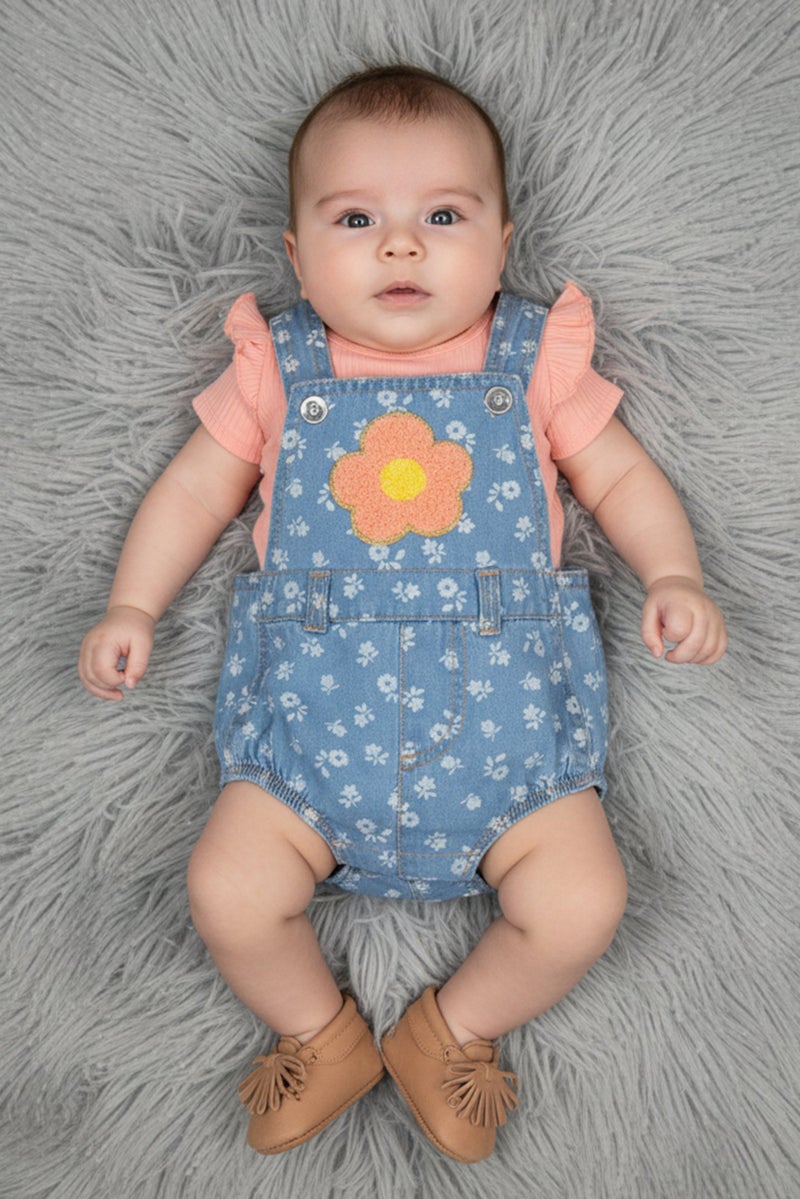 little lass طقم مكون من 3 قطع للبنات الصغيرات مع بلوزة مطرزة وبدلة مع قبعة، متعدد الألوان - Image 1